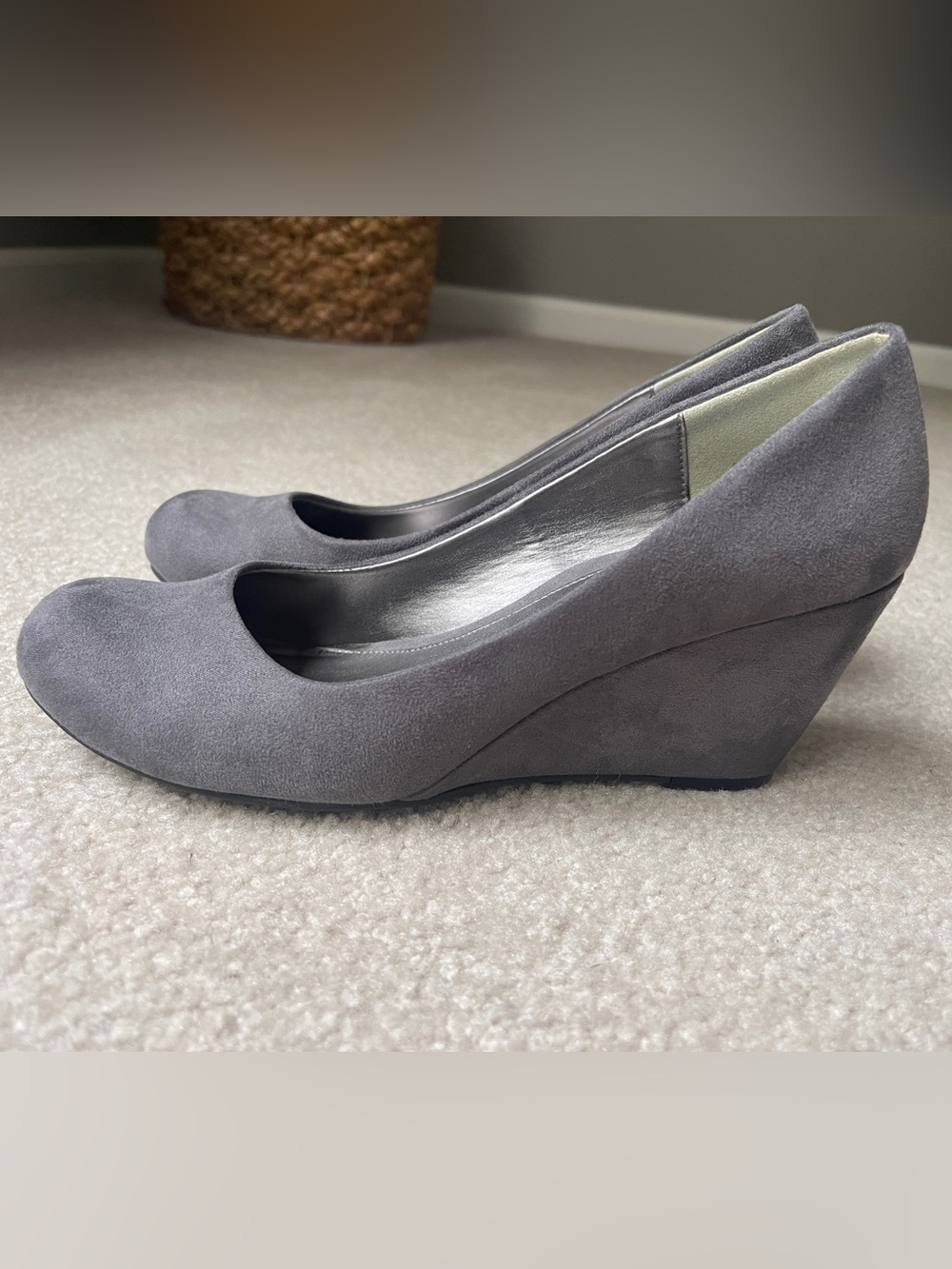CL by Laundry Gray Suede Wedge Pumps